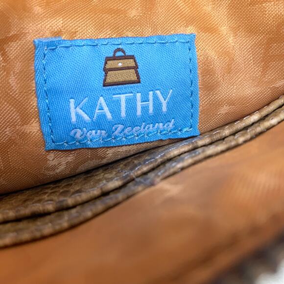 KATHY VAN ZEELAND Olive & Gold Snakeskin Embossed Studded Vintage Flap Clutch/XB - Picture 7 of 13